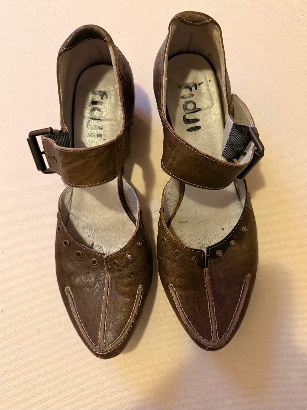 Brown Pointed-Toe Ankle-Strap Heels
